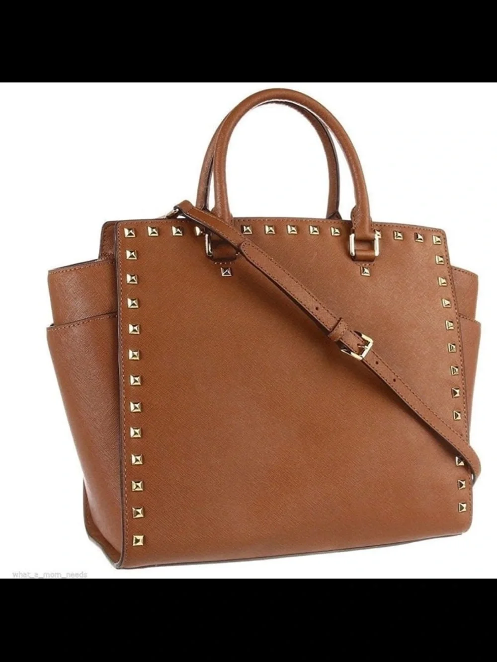 Michael Kors Brown Saffiano Leather Studded Satchel